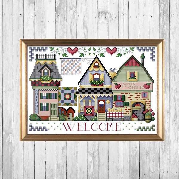 Welcome Home Cross Stitch Pattern Vintage Cross Stitch Pattern House X Stitch Street View PDF Pattern