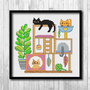 Cats Cross Stitch Pattern Black Cat Cross Stitch Cat Rack Cross Stitch Sleeping Cat Cross Stitch Pattern PDF