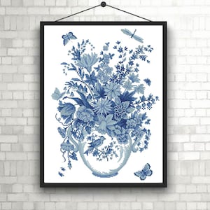 Blue Flower Cross Stitch Pattern Blue Cross Stitch Pattern Vase X Stitch PDF Pattern