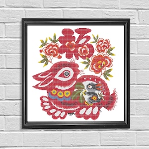 Chinese Rabbit Cross Stitch Pattern Chinese Painting Cross Stitch Prosperity Pattern X Stitch PDF Pattern