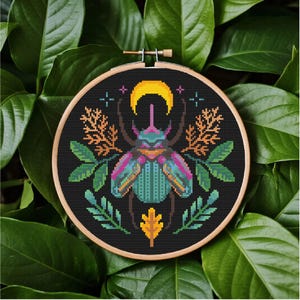 Beetle Cross Stitch Pattern Beetle Plant Cross Stitch Pattern Modern Cross Stitch Insects Cross Stitch Pattern PDF