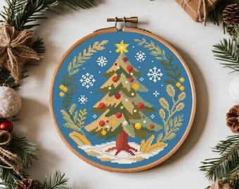 Cross Stitch Christmas Wreath - Easy Pixel Art Christmas Pattern