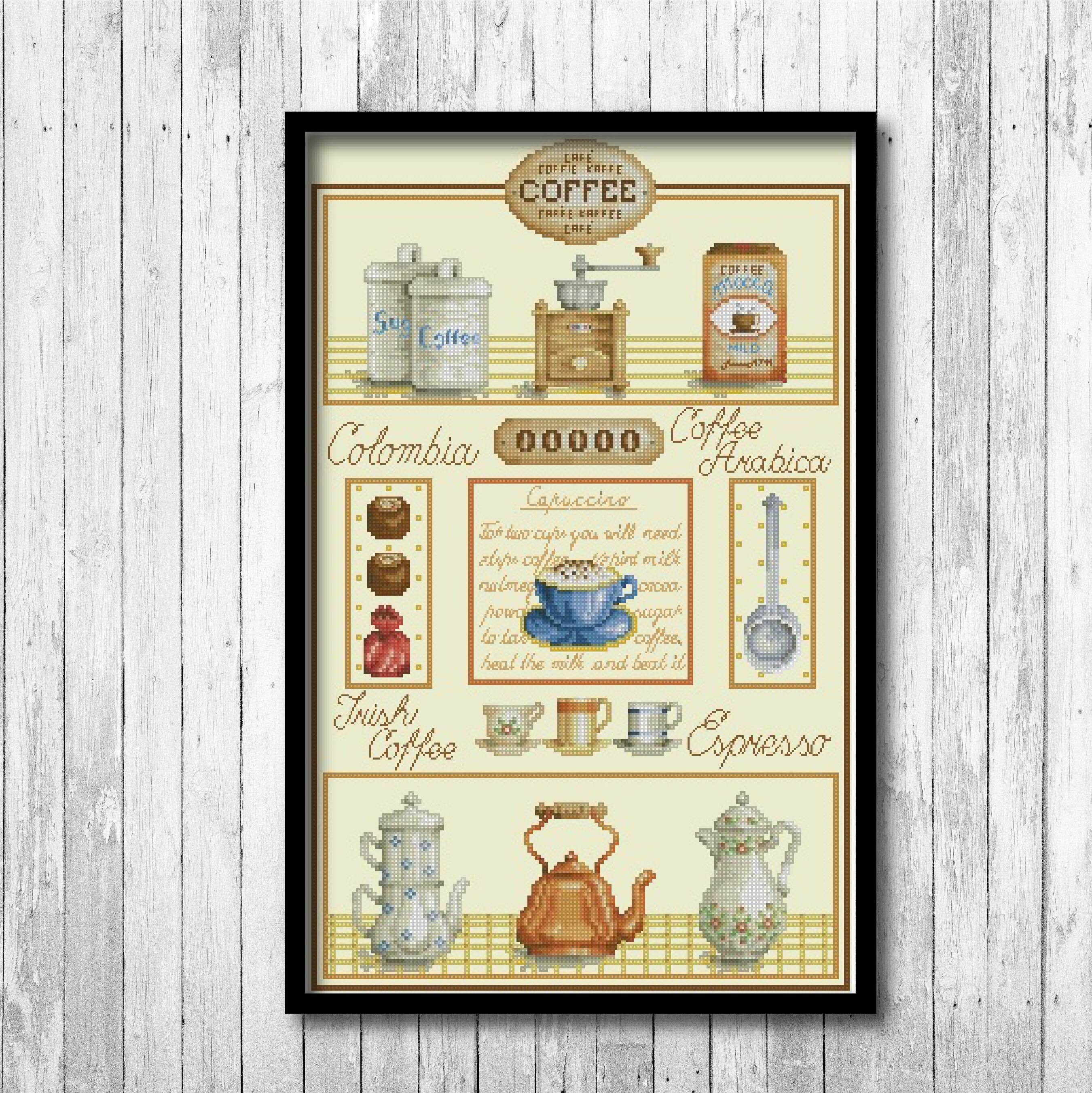 Coffee Sampler Cross Stitch Coffee Lover Cross Stitch Pattern Etsy