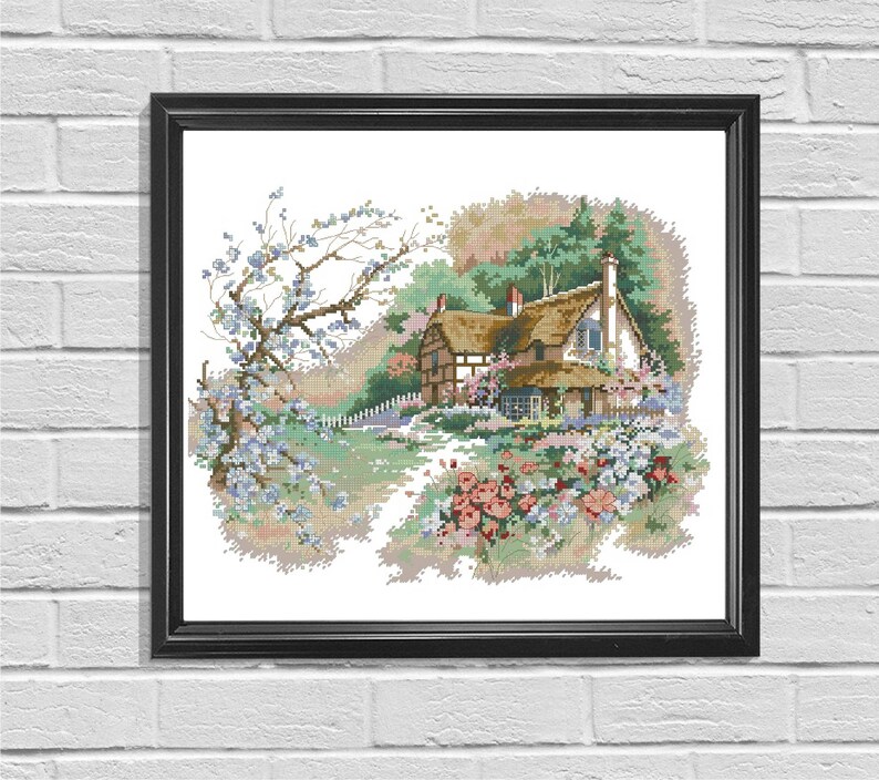 Cottage House Cross Stitch Pattern Garden Cross Stitch Pattern Flower X Stitch PDF Pattern