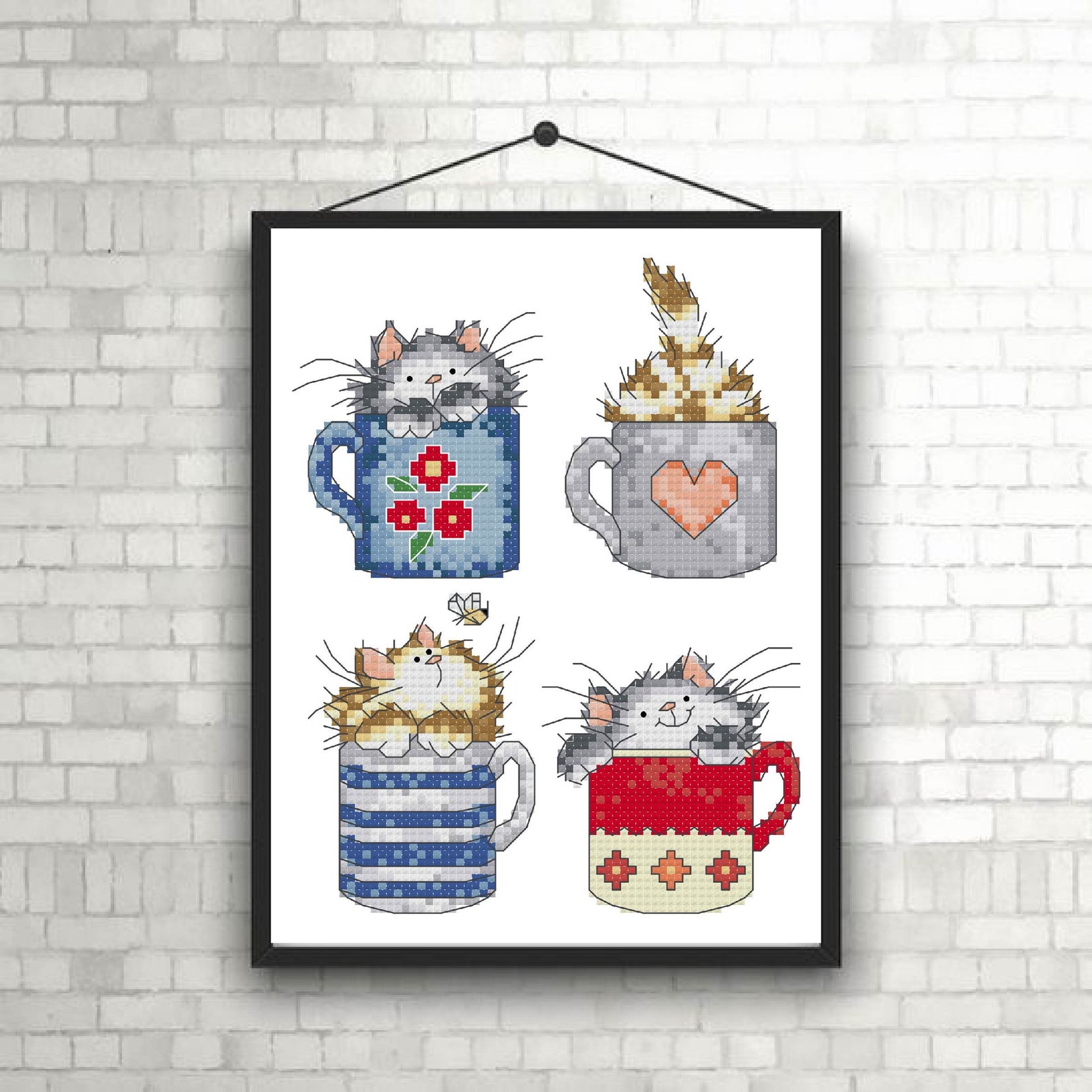 Cute Cat Cross Stitch Pattern Cat and Cup Cross Stitch Pattern Etsy