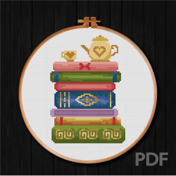 Stack of Books Cross Stitch Pattern Book Lover Cross Stitch