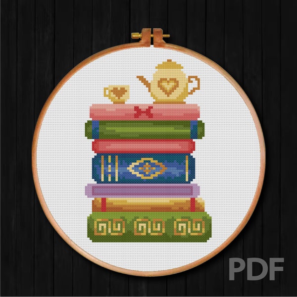 Stack of Books Cross Stitch Pattern Book Lover cross stitch Pattern Bookworm Cross Stitch