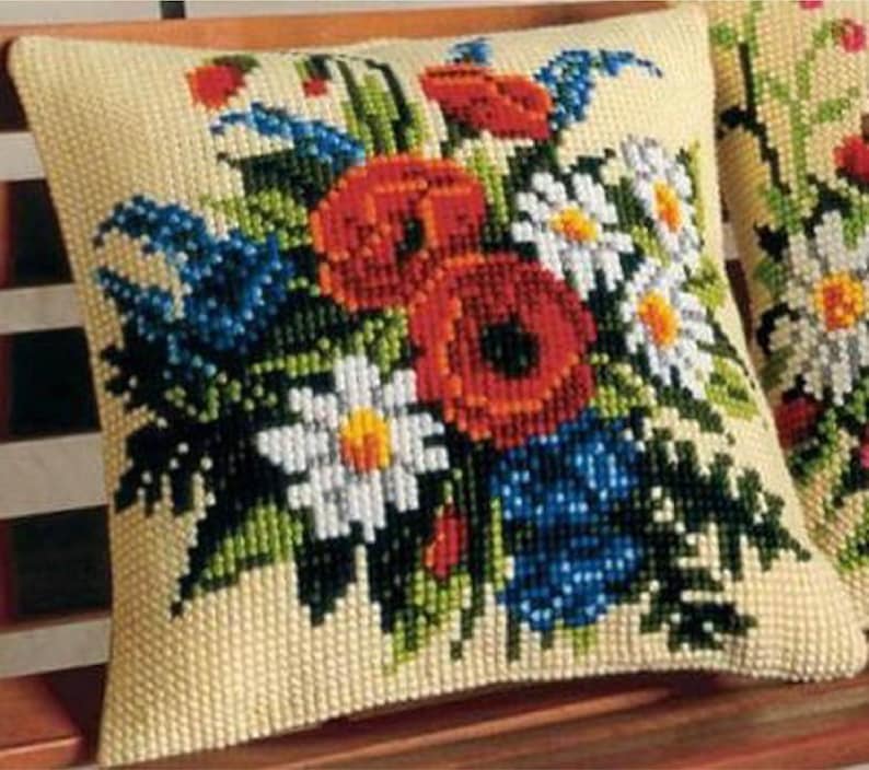 Flower Cushion Cross Stitch Pattern Heart Cross Stitch Pattern Spring X Stitch Cushion PDF Pattern