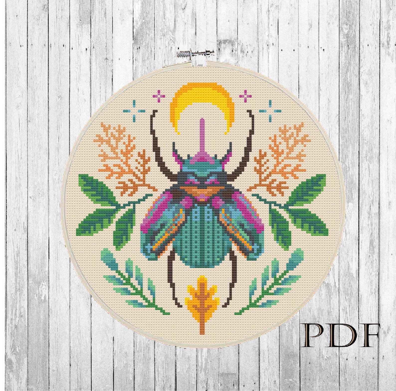 Beetle Cross Stitch Pattern Beetle Plant Cross Stitch Pattern Etsy