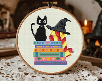 Witchy Cat Cross Stitch Pattern Black Cat Cross Stitch Magic Cross Stitch Halloween Cross Stitch Pattern PDF