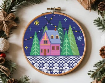 Christmas Sampler Cross Stitch Pattern Scandinavian Cross Stitch Christmas House Cross Stitch Christmas Cross Stitch Pattern PDF