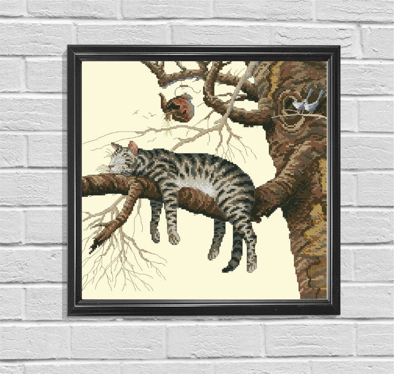 Cat Cross Stitch Pattern Vintage Cross Stitch Pattern Flower X Stitch Sleepy Cat PDF Pattern Kits &amp; How To Knitting efp.osteology.org