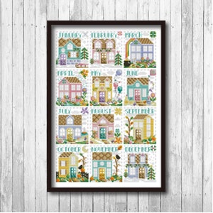 Monthy House Sampler Cross Stitch Pattern Calendar Cross Stitch Pattern House X Stitch PDF Pattern