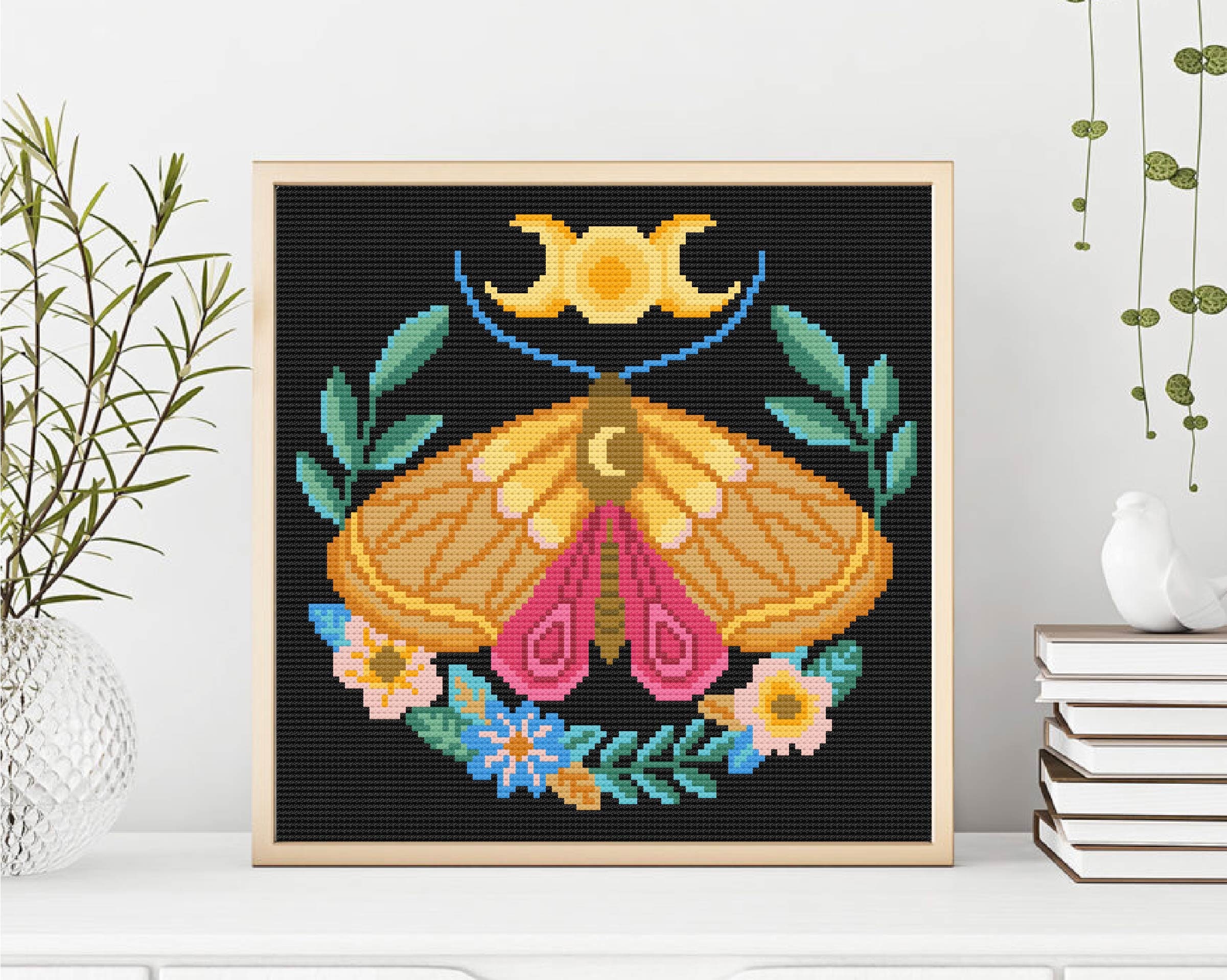 Moth Cross Stitch Pattern Flower Moth Cross Stitch Modern Cross Stitch ...