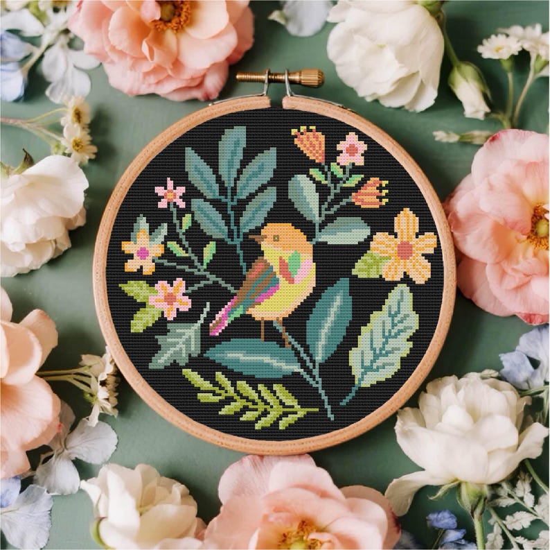 Bird Cross Stitch Pattern ,bird and Flower Cross Stitch , Spring Cross ...