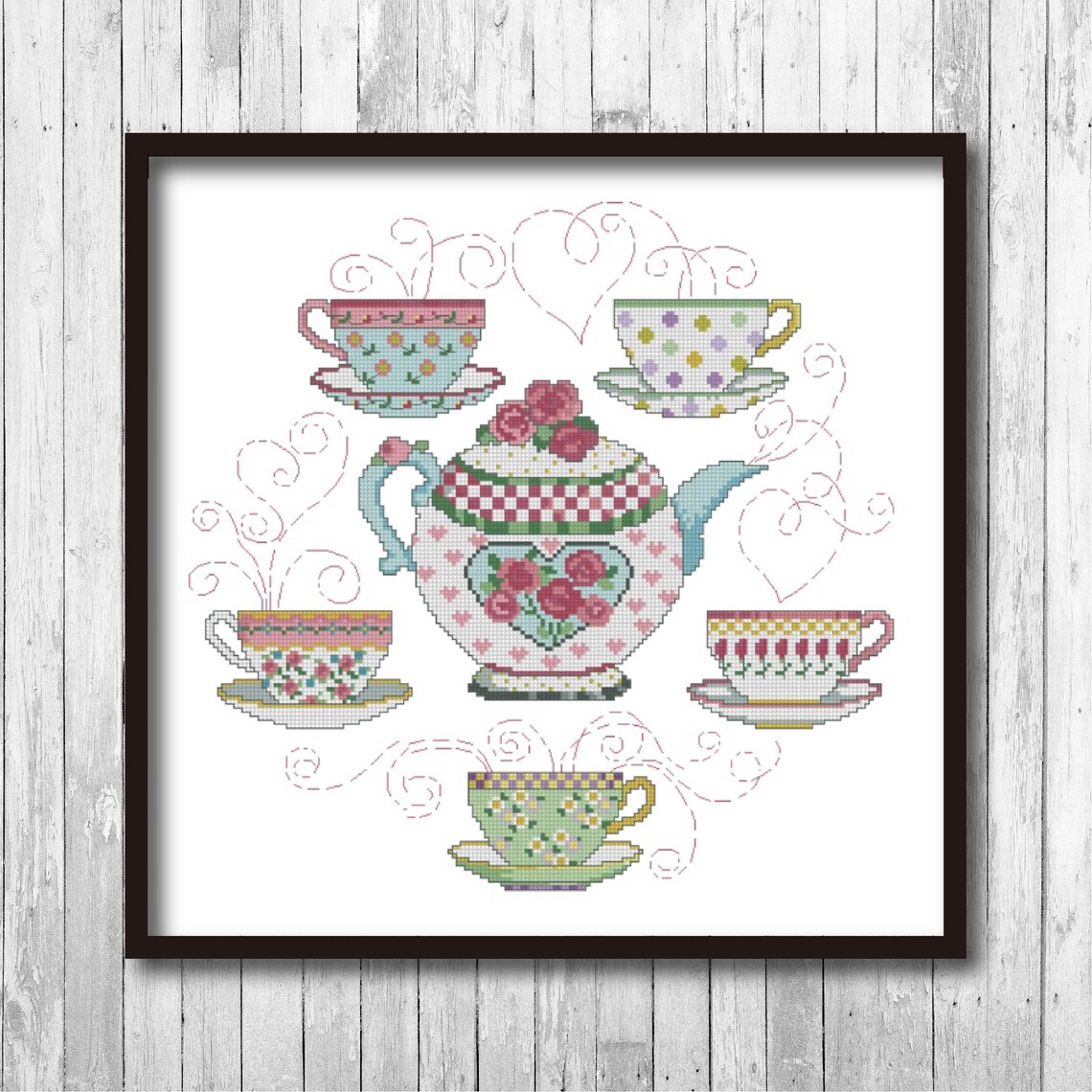 Cute Tea Set Cross Stitch Pattern Tea Cup Cross Stitch Pattern Tea Pot