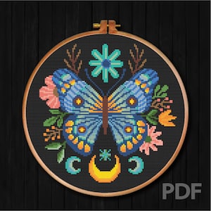 Butterfly Cross Stitch Pattern Flower Butterfly Cross Stitch Modern Cross Stitch Moon Insects Cross Stitch Moon Butterfly Cross Stitch PDF