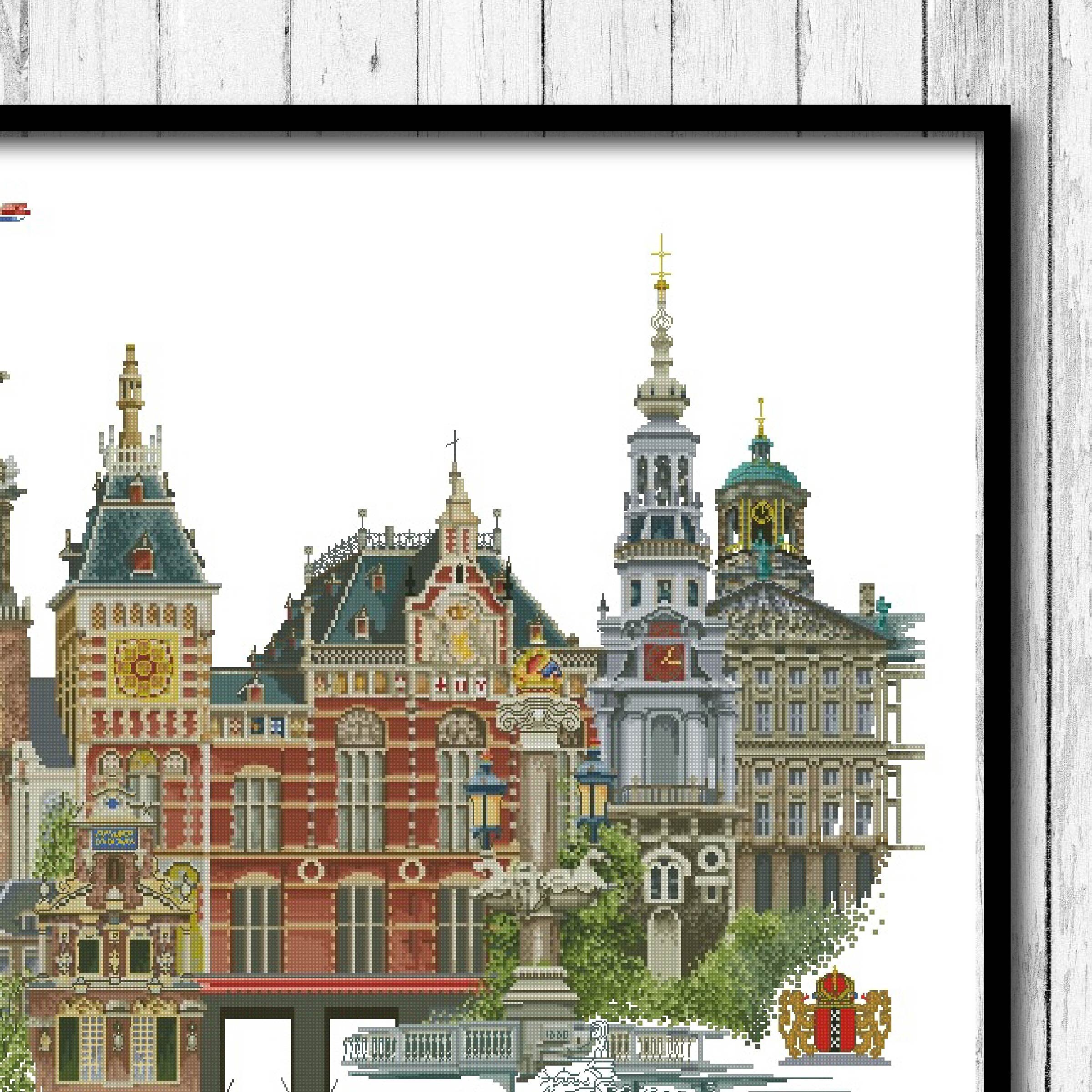 Amsterdam Cross Stitch Pattern Building Cross Stitch Pattern Etsy
