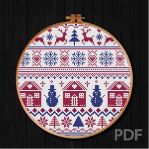 Schema punto croce natalizio, neve, punto croce scandinavo, stagione invernale, punto croce, schema punto croce scandinavo, PDF