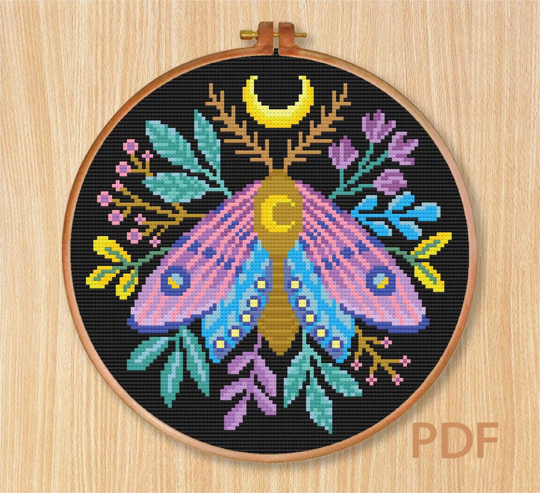 Moth Cross Stitch Pattern Flower Moth Cross Stitch Modern - Etsy