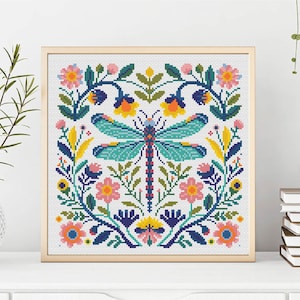 Dragonfly Cross Stitch Pattern Floral Dragonfly Cross Stitch Pattern Insect Cross Stitch Dragonfly Folk Art Cross Stitch Pattern PDF