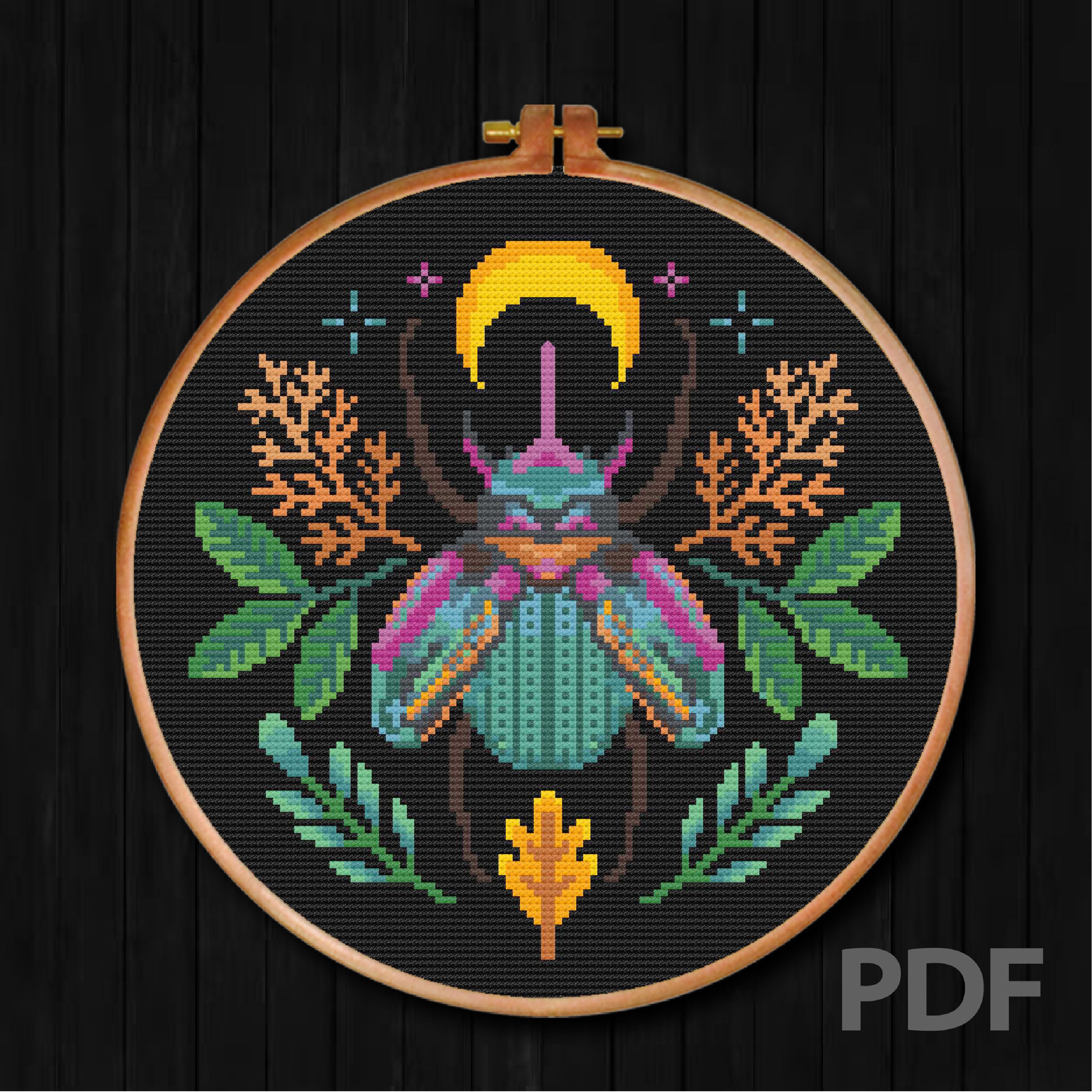 Beetle Cross Stitch Pattern Beetle Plant Cross Stitch Pattern Modern ...