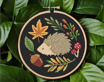 Hedgehog Cross Stitch Pattern Autumn Hedgehog Cross Stitch Pattern Woodlands Cross Stitch PDF Pattern