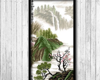 Chinese Nature View Cross Stitch Pattern Mountain Scenery Cross Stitch Chinese Painting Moutain X Stitch PDF Pattern