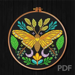 Moth Cross Stitch Pattern Flower Moth Cross Stitch Modern Cross Stitch Moon Insects Cross Stitch Moon Moth Cross Stitch PDF