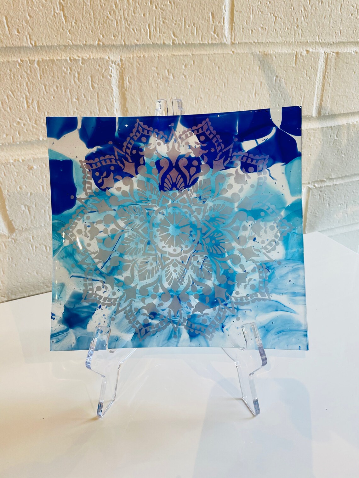 Fused Glass Mandala Art Blue Glass Mandala Plate Mandala Etsy