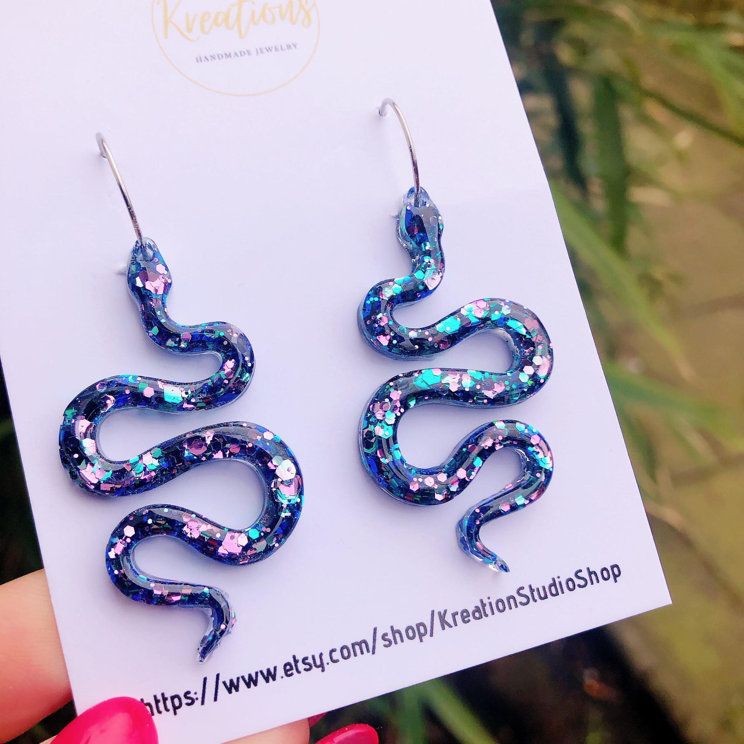 Snake hoop earrings in tones of purple and blue Elegant viper Etsy