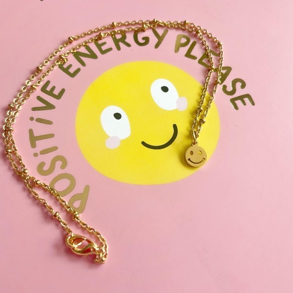 Collier Smiley, Collier Choker Dainty avec Smiley, Collier d’été minimaliste avec pendentif Smiley, Chaîne en acier inoxydable Or et Argent