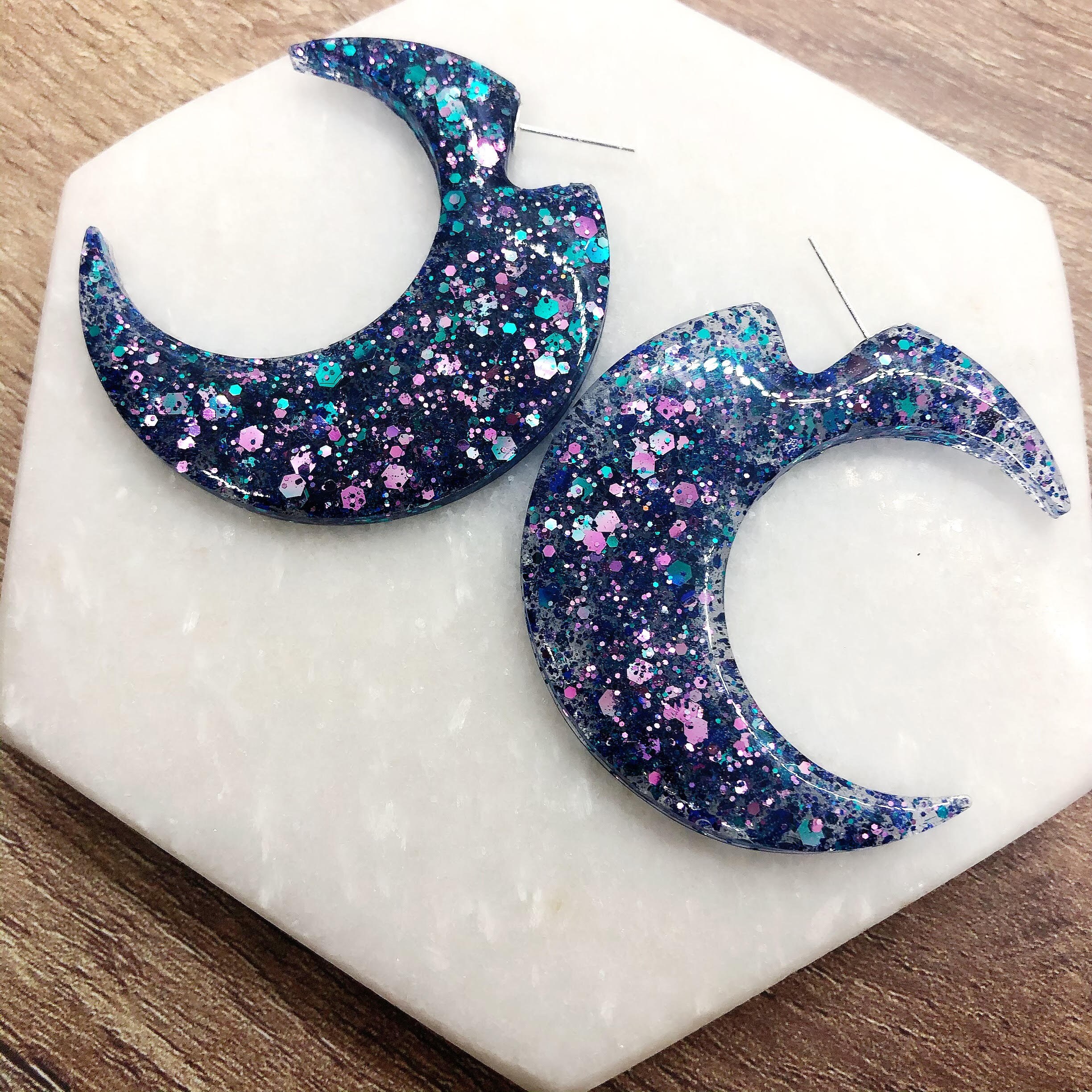 Purple Moon Earrings Space Stud Earrings Resin Earrings Etsy