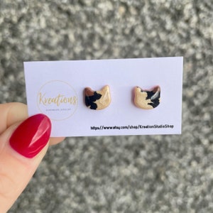 Cat-shaped stud earrings, Dainty leopard print earrings, Handmade cat stud earrings, dainty earrings, Leopard print cat earrings image 8