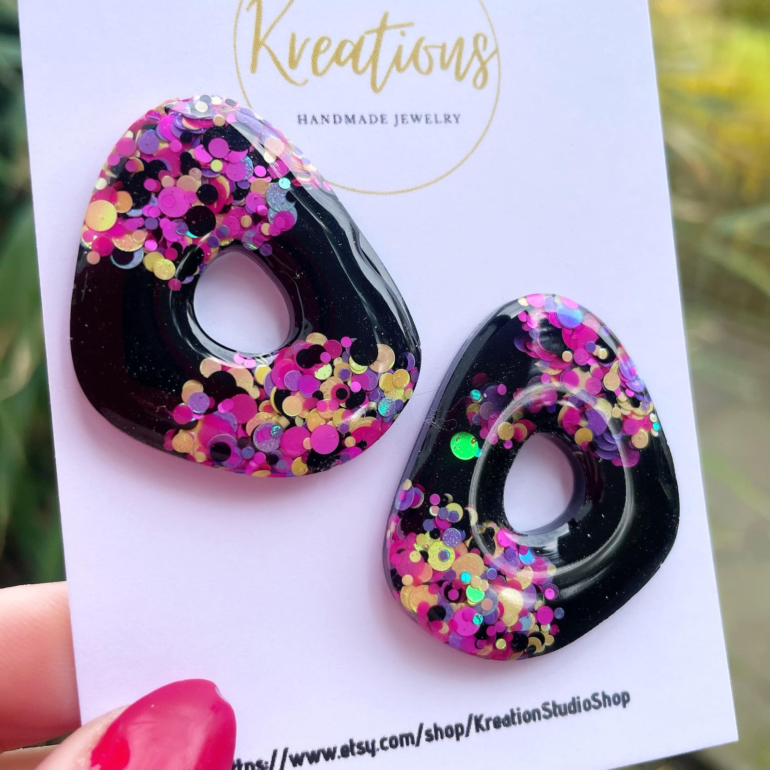 Statement earrings handmade with Epoxy Resin black and Etsy