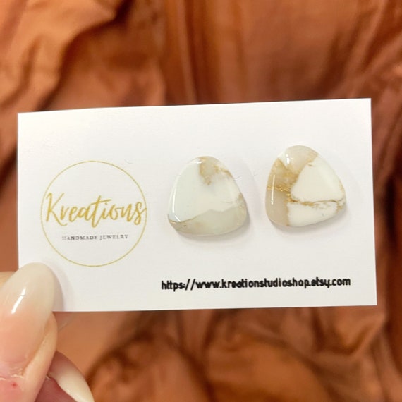 White and Gold Marble Stud Earrings Handmade With Polymer Clay Etsy