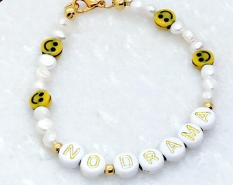 Freshwater pearl smiley face name bracelet, Personalized freshwater pearl bracelet, Personalised bracelet