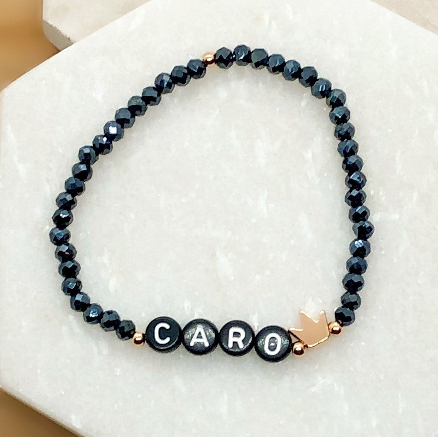 Beaded Name Bracelet With Crystals Personalised Bracelet With Etsy
