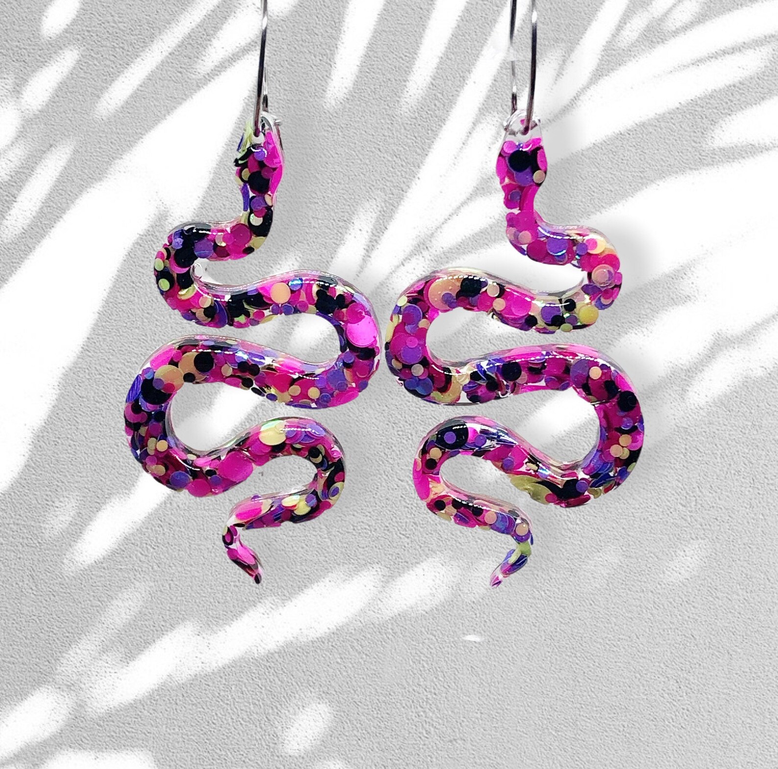 Snake hoop earrings with confetti glitter Fun and quirky Etsy