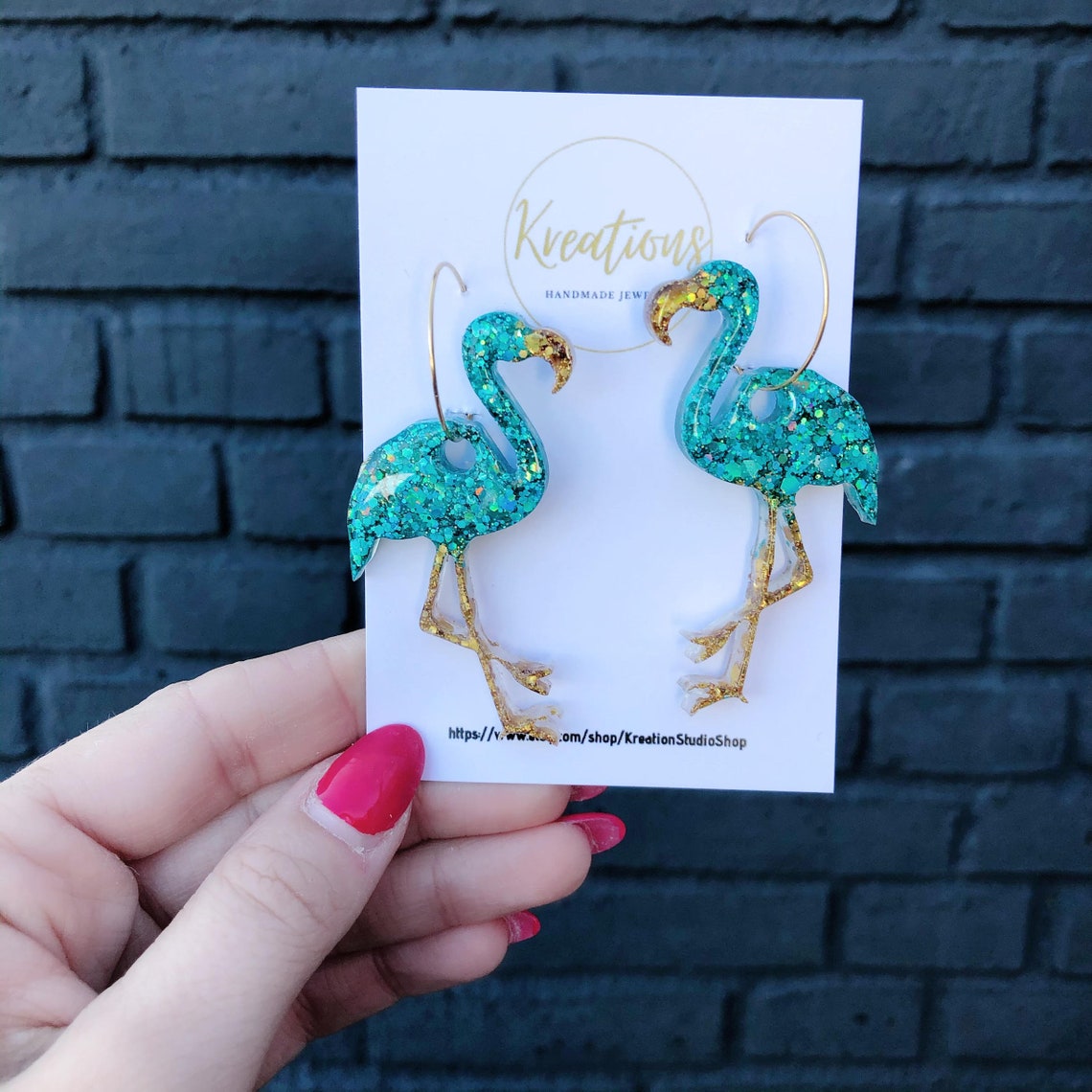 Flamingo Statement earrings handmade with resin Fun and Etsy