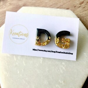 Personalized initial stud earrings, Mini Resin Initials Letters Earrings, Customisable, Sterling silver post earring, Unique Gift For Her. image 4