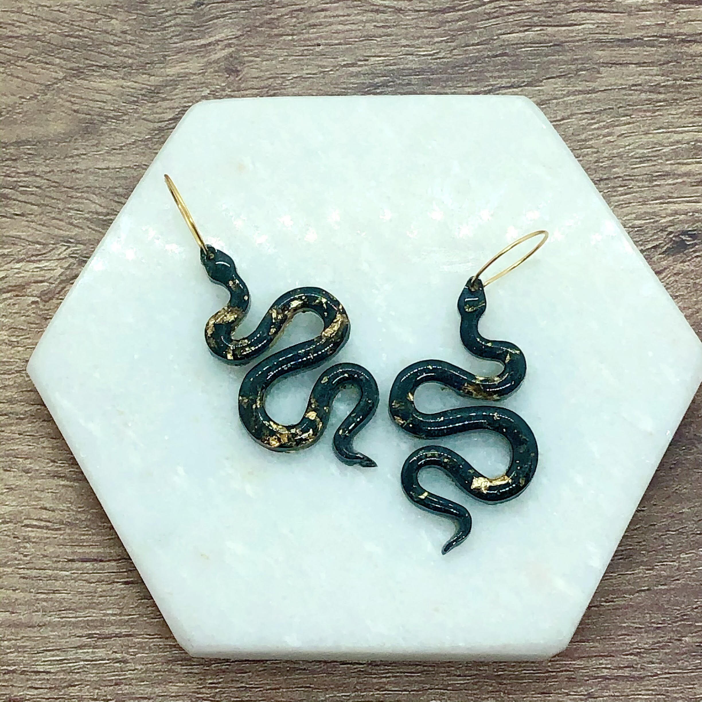 black snake hoop earrings