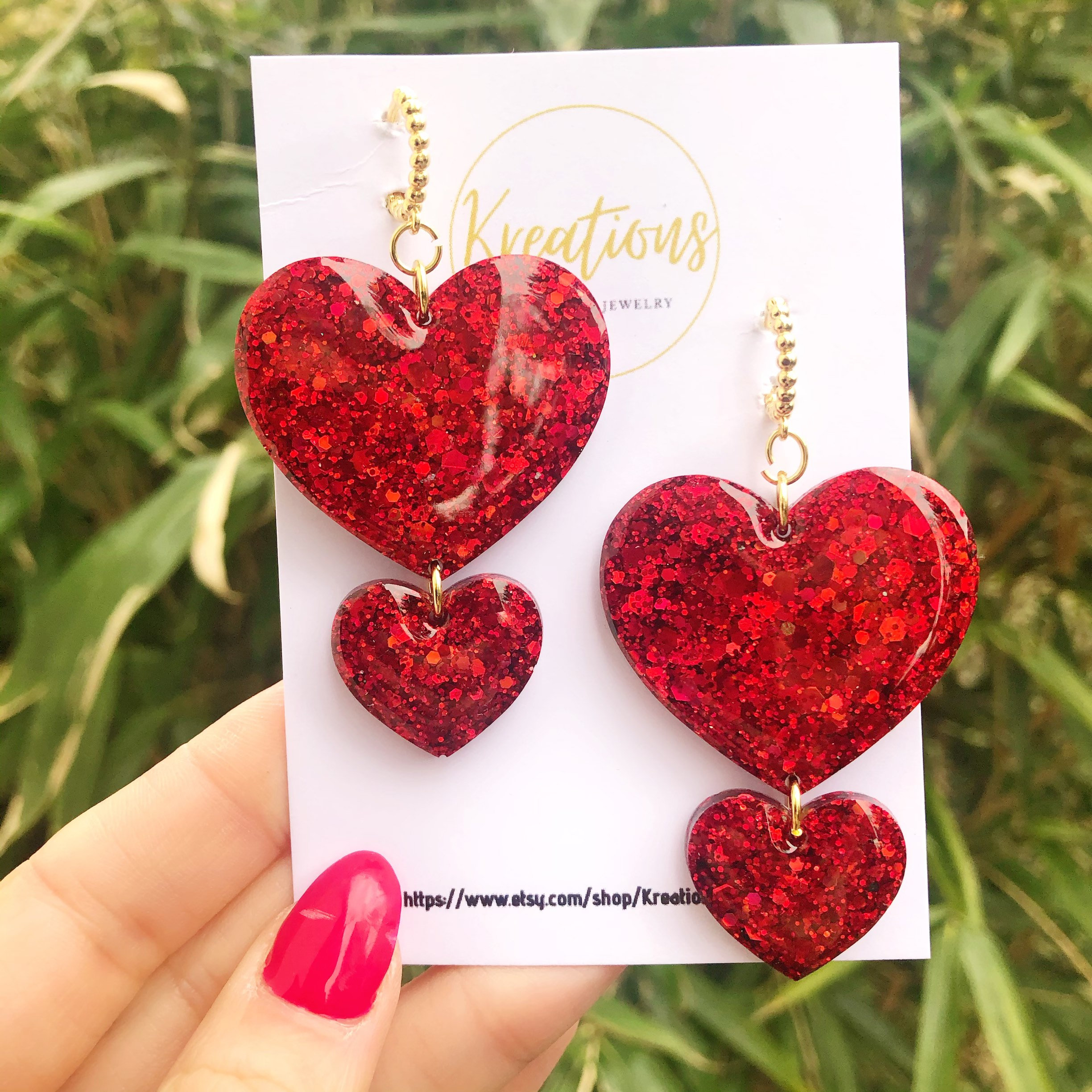 Red Heart Earrings. Valentines Earrings. Love Earrings. Gold Hoops