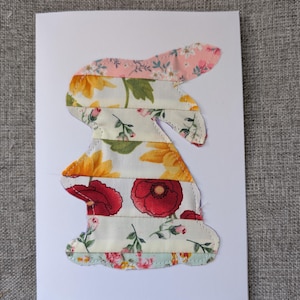 Cartão de arte têxtil, cartão de felicitações em tecido, cartão de patchwork, cartão de felicitações em branco, coelho