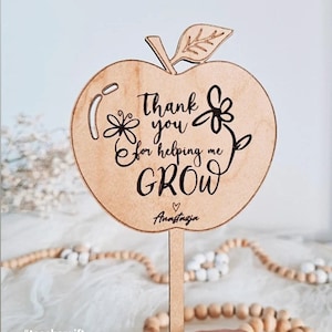 Apple Plant Pot Stake Tag Thank You For Helping Me Grow Gift For Teacher / Personalised Name