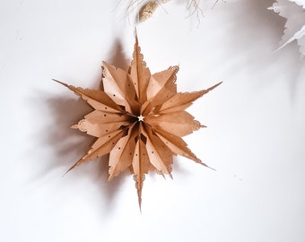 Boho Large Paper Christmas Star Hanging Display Window Decoration with Wooden Little Star / Snowflake Ornament