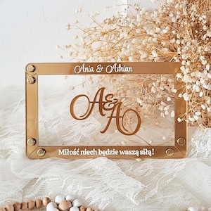 Enveloppe de mariage personnalisée en acrylique, noms et initiales personnalisés, message gravé, porte-cadeau contre de l'argent, souvenir pour les mariés