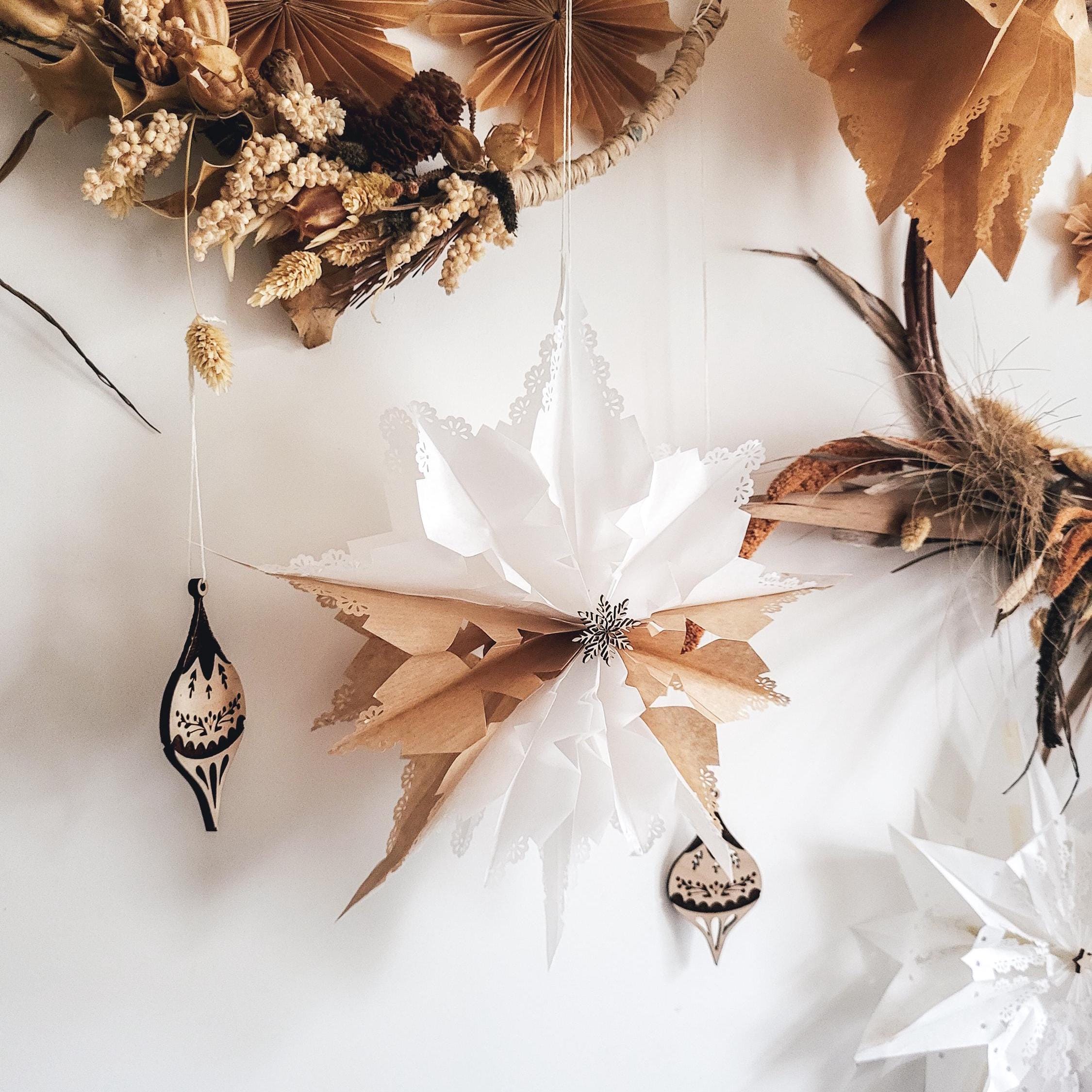 Boho Large White & Brown Paper Christmas Star Hanging Display Window…