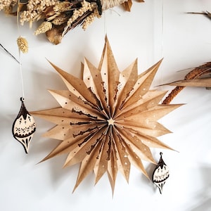 Grande décoration d'étoile de Noël bohème en dentelle marron ou blanche à suspendre avec petite étoile en bois/flocon de neige/décor de fenêtre décoration de Noël