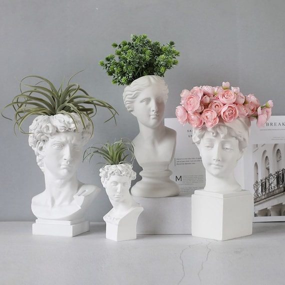 Retro Jardín Estatua Plantador Nórdico Diosa Cabeza Planta Retro Jardín Estatua Plantador Nórdico Diosa Cabeza Planta